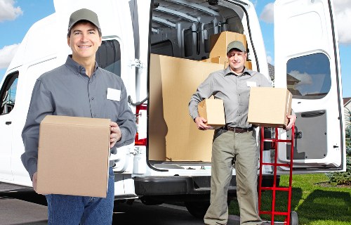 Packed moving boxes ready for collection and transport in West Hampstead