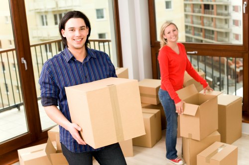 Packed boxes and protective moving supplies prepared for a West Hampstead home relocation